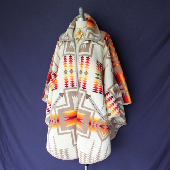 SOLD Pendleton chief Joseph wool blanket cape wrap jacket Aztec tribal coat - Picture 2 of 12
